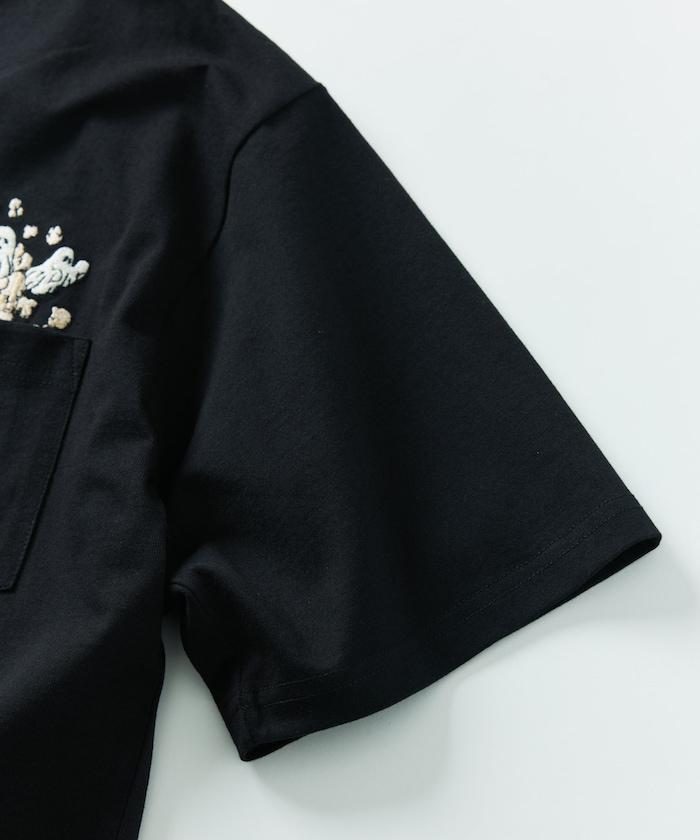 大尺寸 印花裝飾 圓領 帶口袋T恤