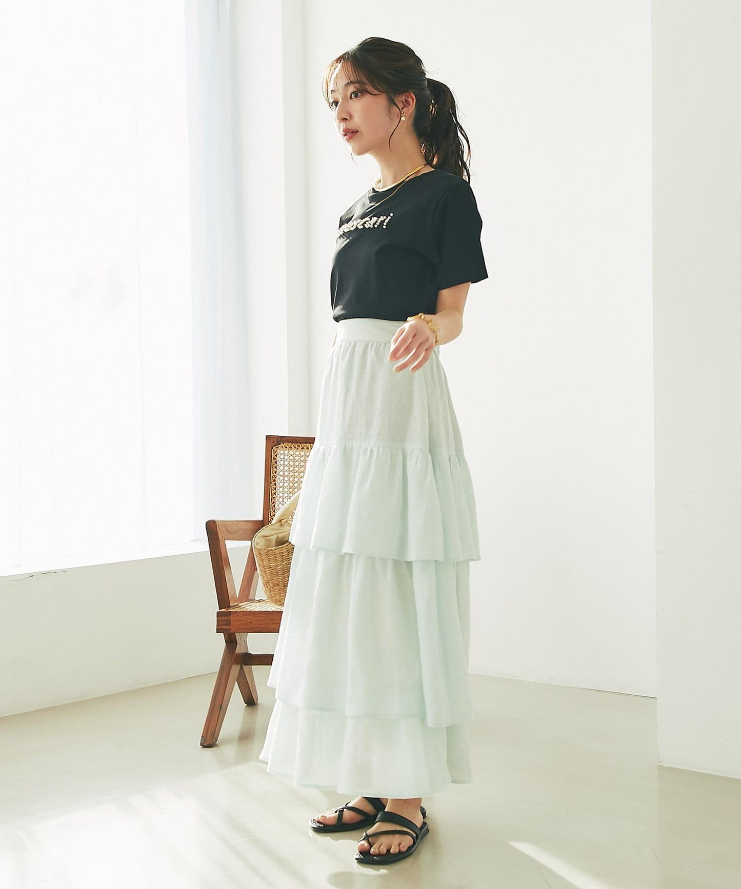 亞麻打褶裙