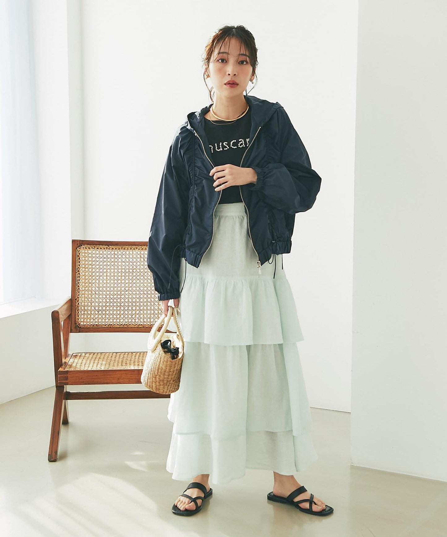 亞麻打褶裙