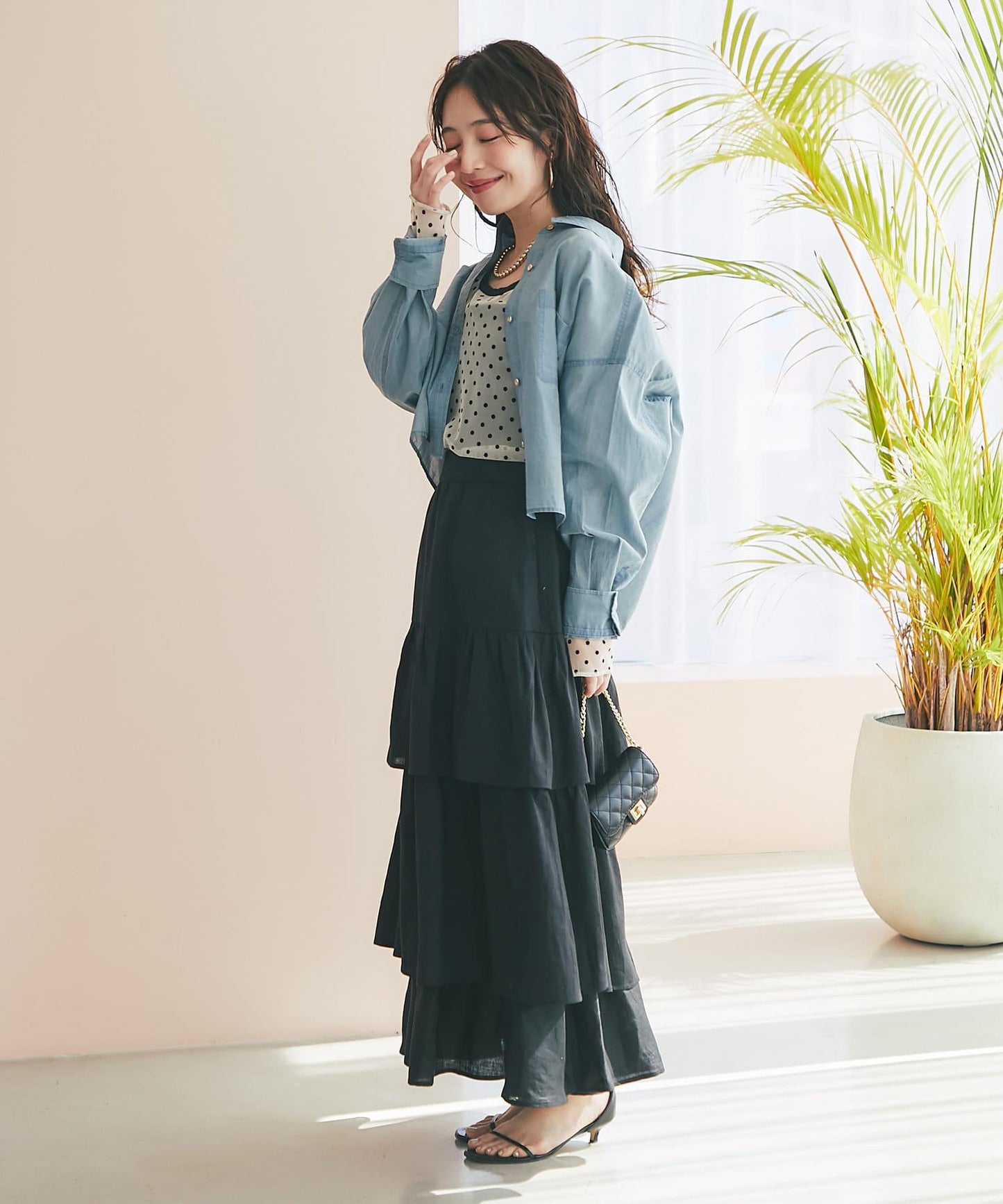 亞麻打褶裙