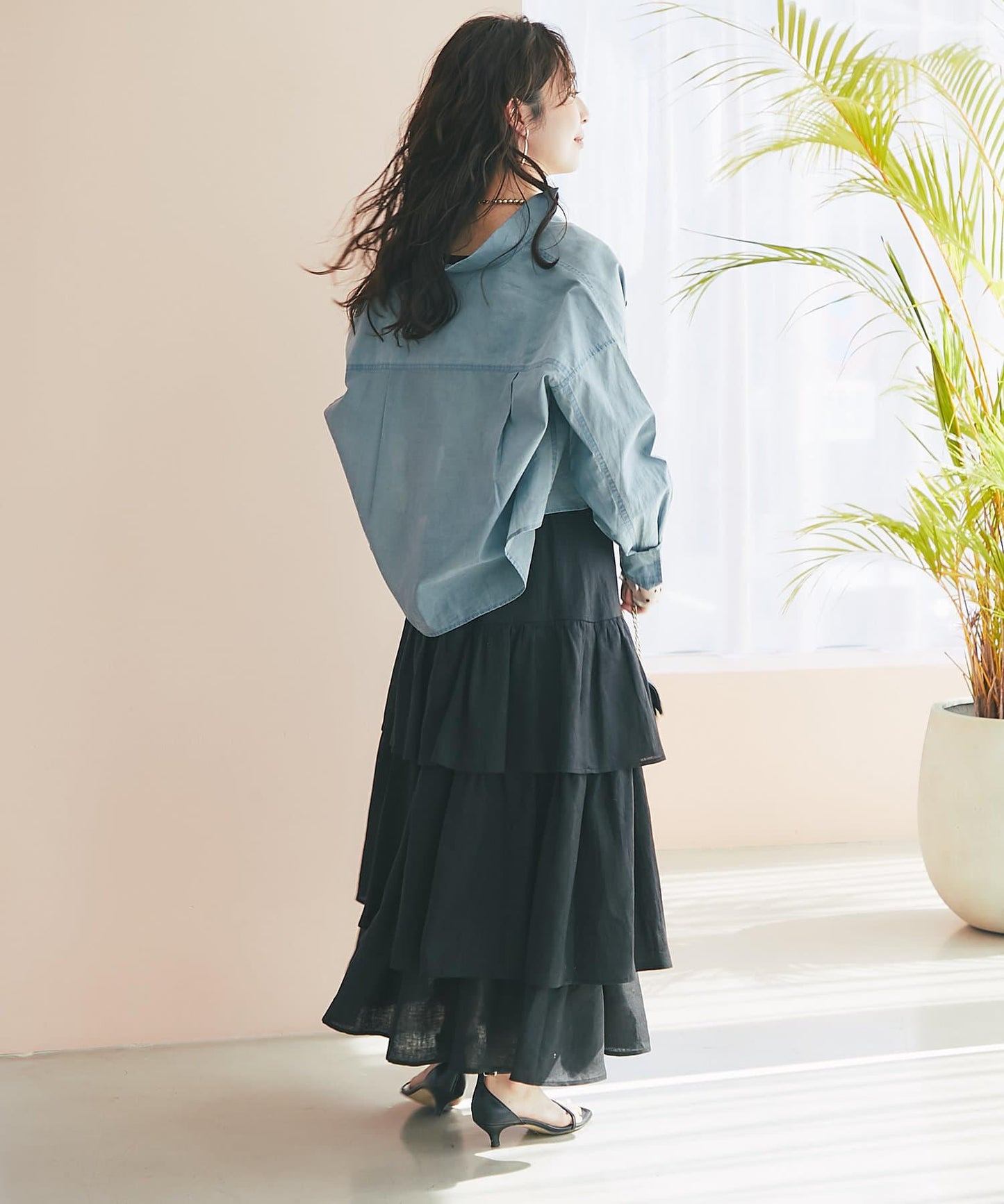 亞麻打褶裙