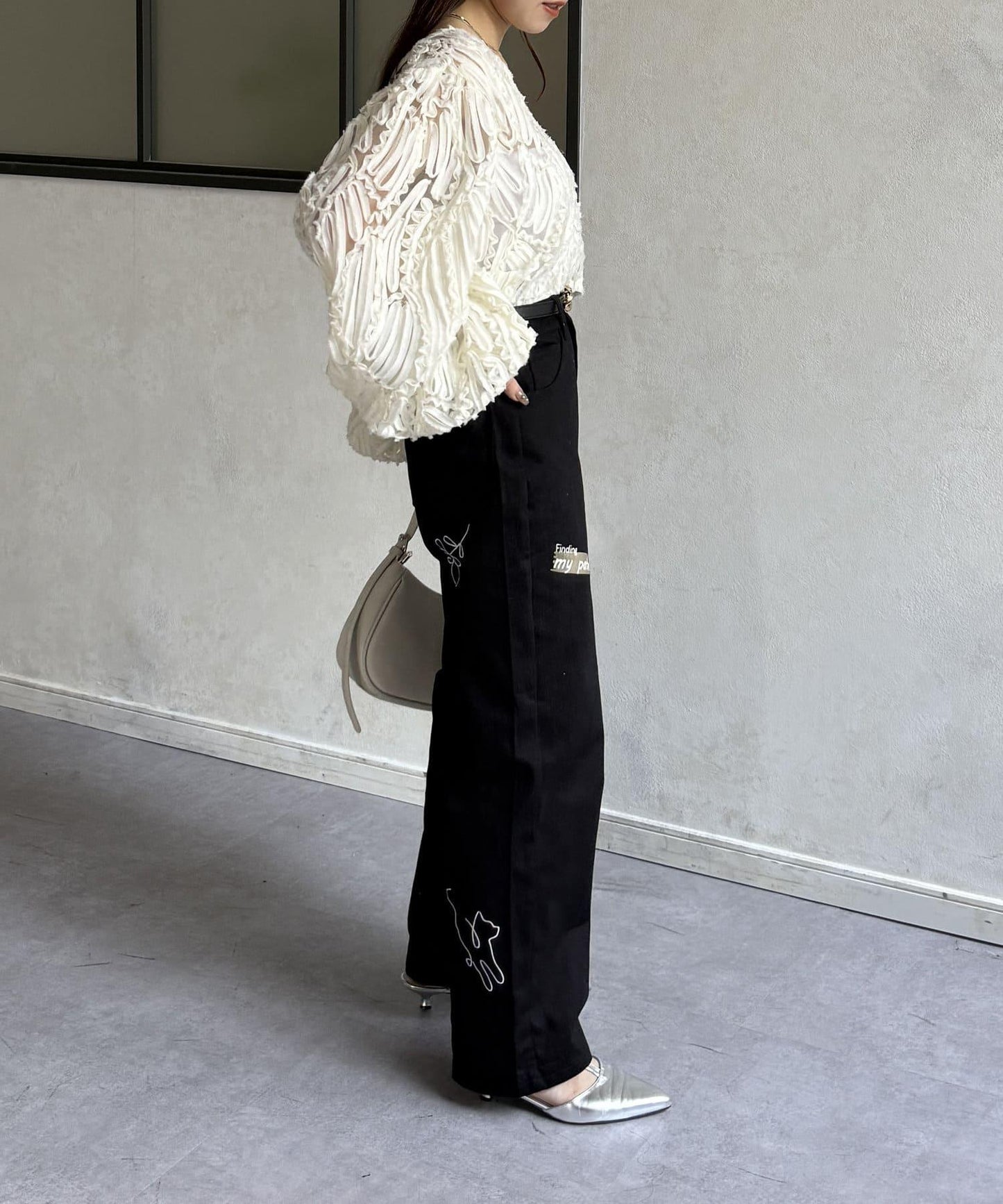 繪畫刺繡寬鬆褲