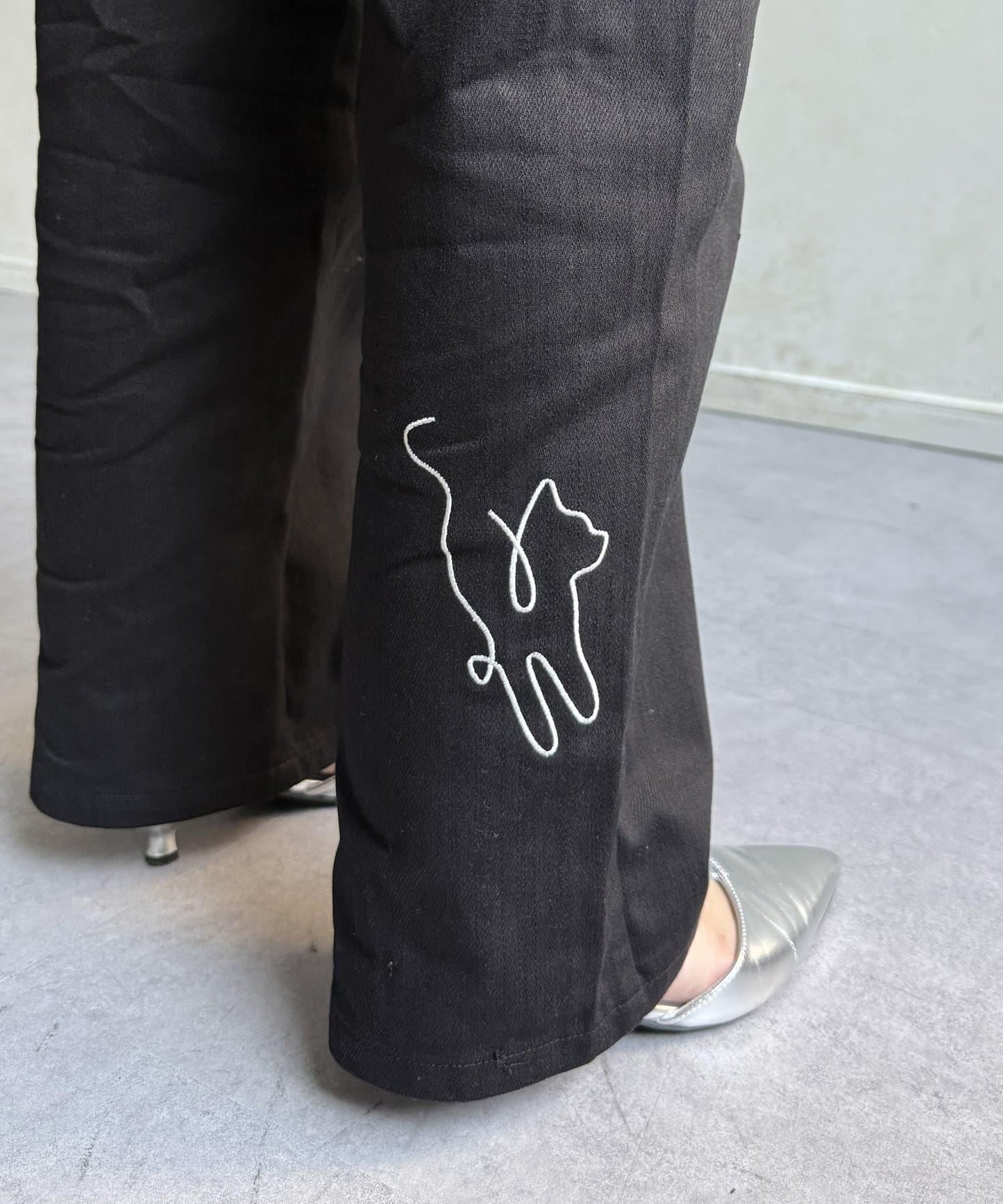 繪畫刺繡寬鬆褲