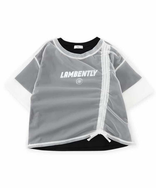 荷葉邊褶皺網紗上衣&T恤套裝