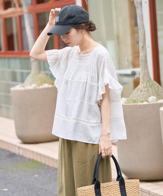 印度人造絲香丹蕾絲拼褶襯衫