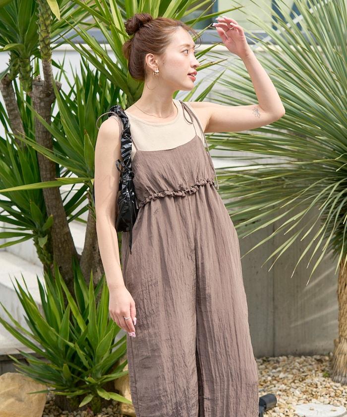 水洗處理 褶邊 增厚 揹帶褲