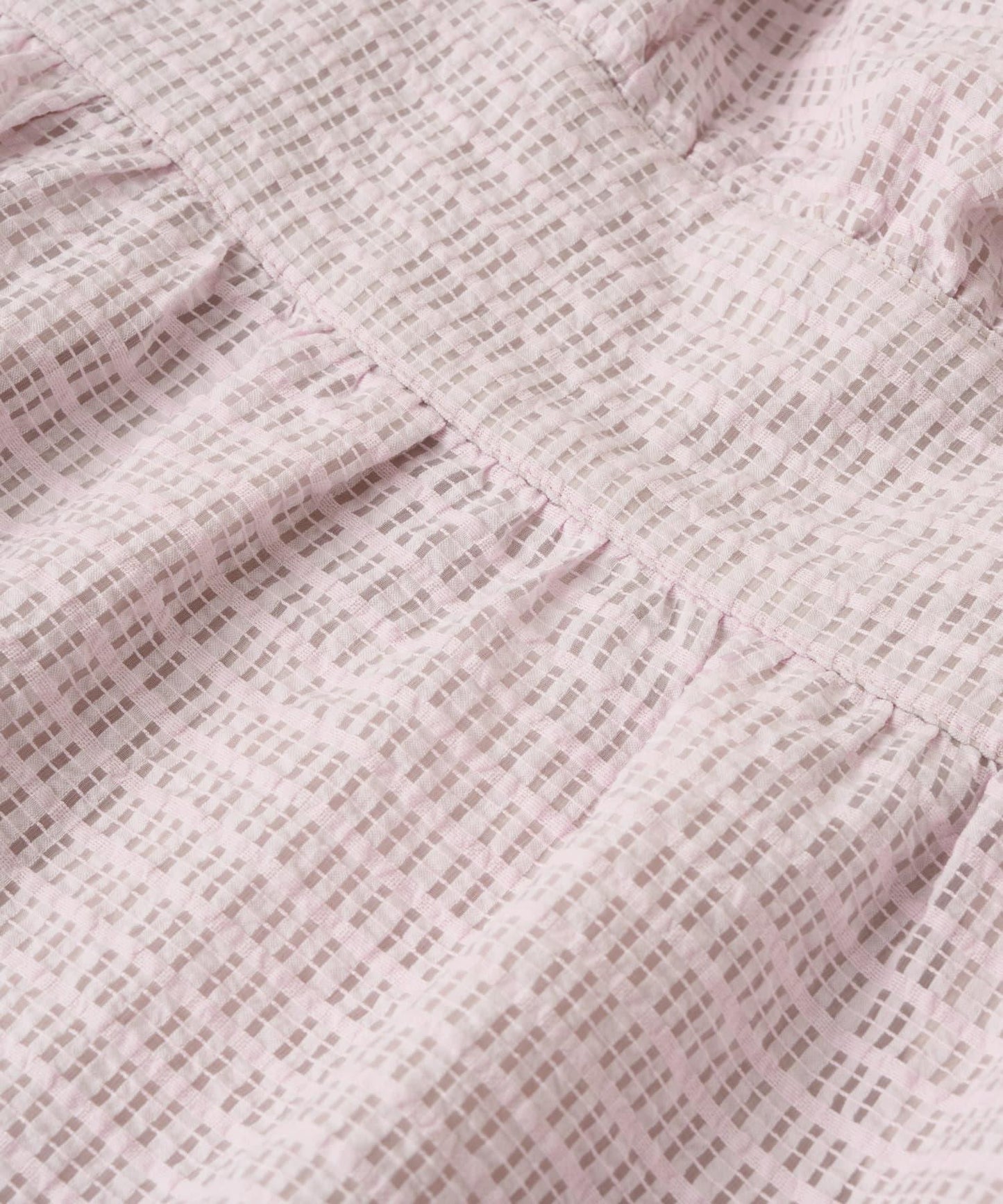 透明格紋泡泡袖連衣裙