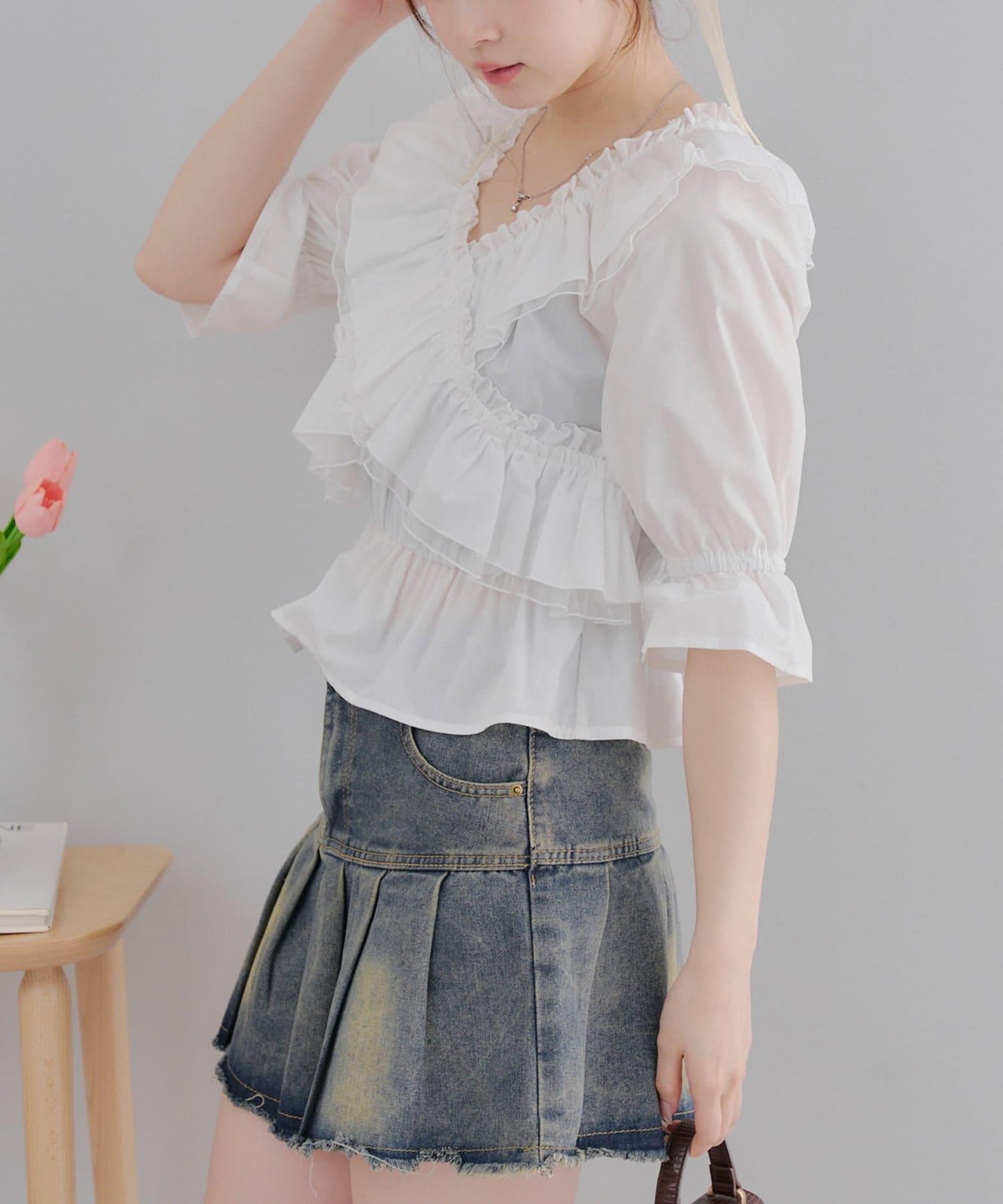 【優雅女士風】交叉領襯衫