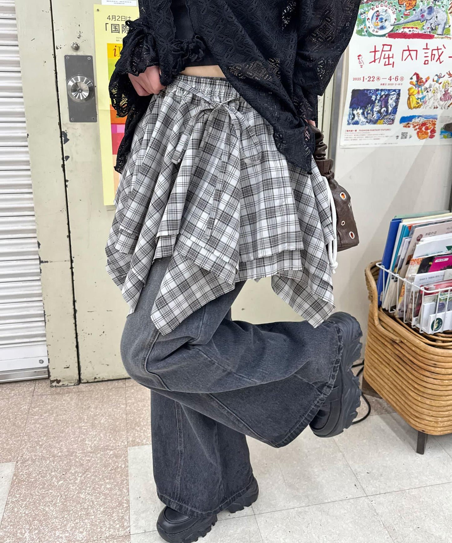 格紋高腰迷你裙