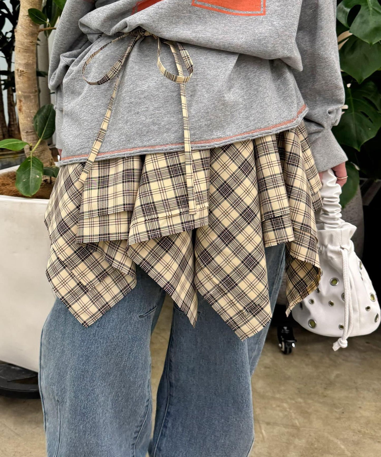 格紋高腰迷你裙