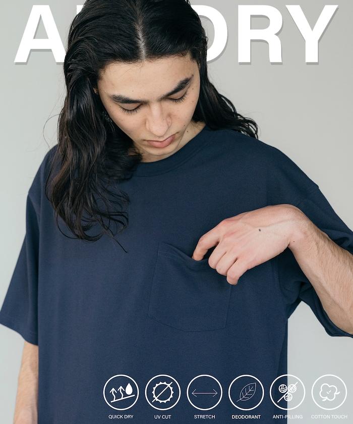 《AIR》DRY 高功能材料 棉紋織 圓領 帶口袋 T恤/吸溼快乾/遮熱/防紫外線