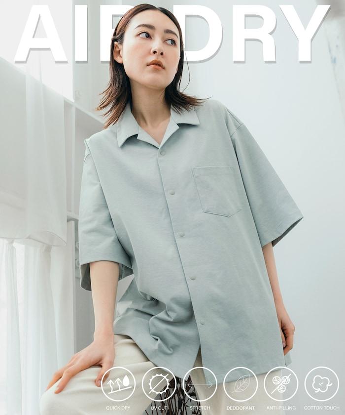 《AIR》DRY 高功能材料 大尺寸 鈕釦開領 短袖襯衫/吸溼快乾/遮熱/防紫外線