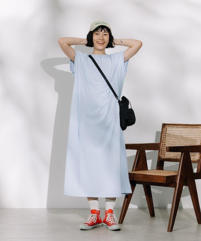 <接觸冷感/UV> 《AIR》DRY HIGHCOOL 亨利領連衣裙