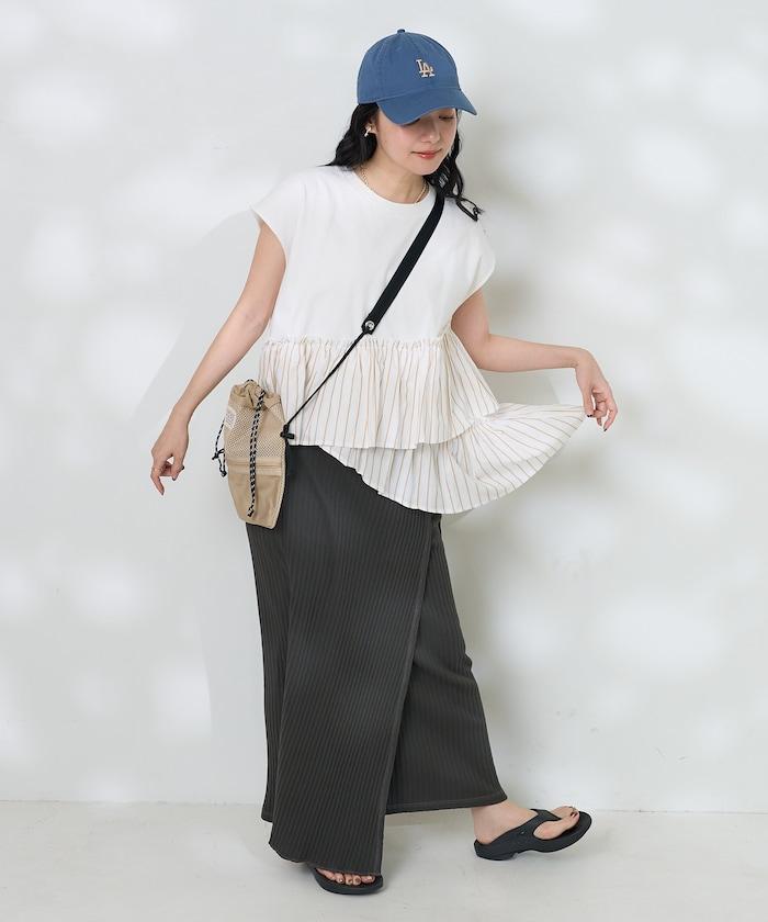 下襬荷葉邊條紋T恤