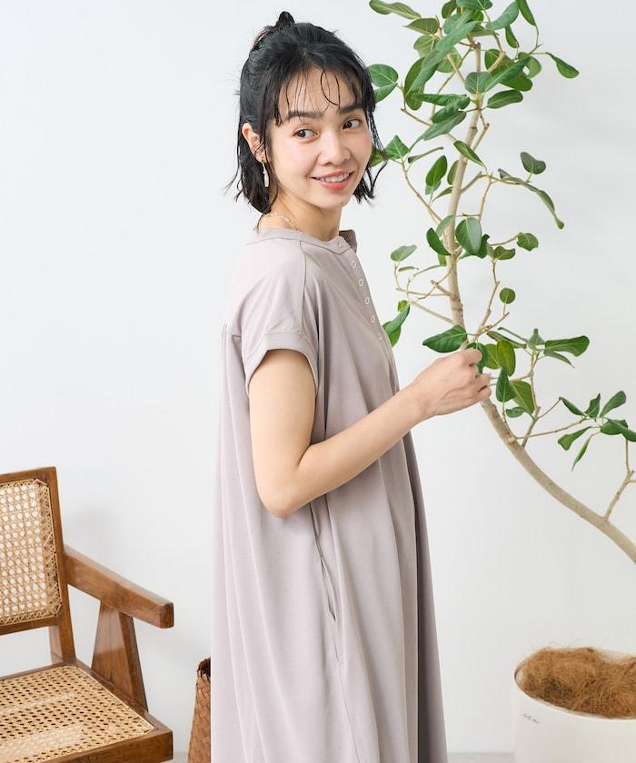 <接觸冷感/UV> 《AIR》DRY HIGHCOOL 亨利領連衣裙