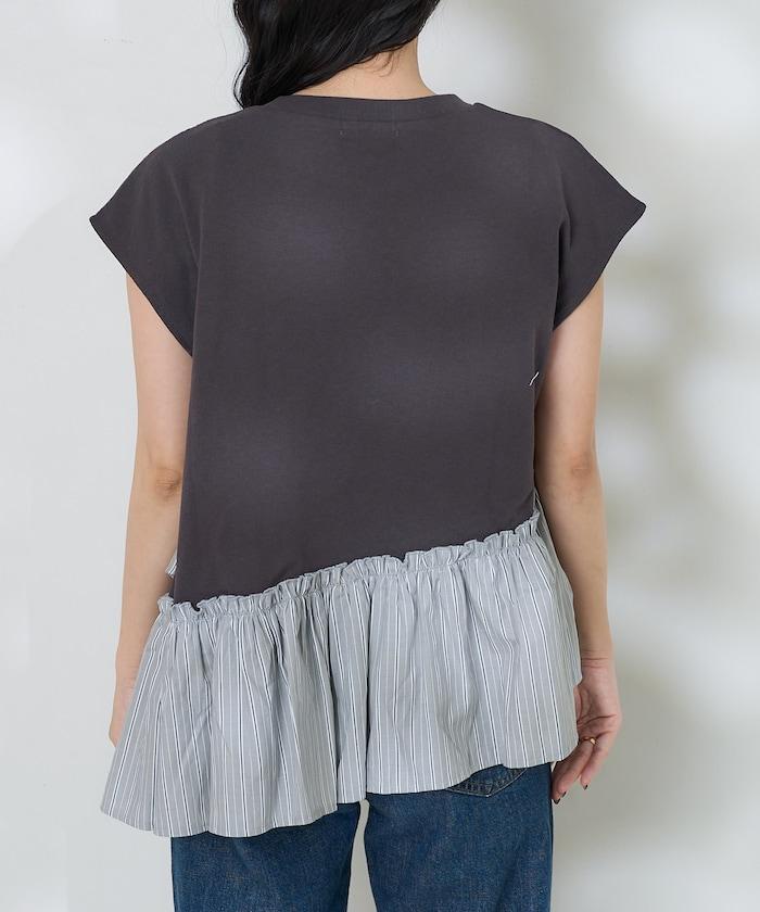 下襬荷葉邊條紋T恤