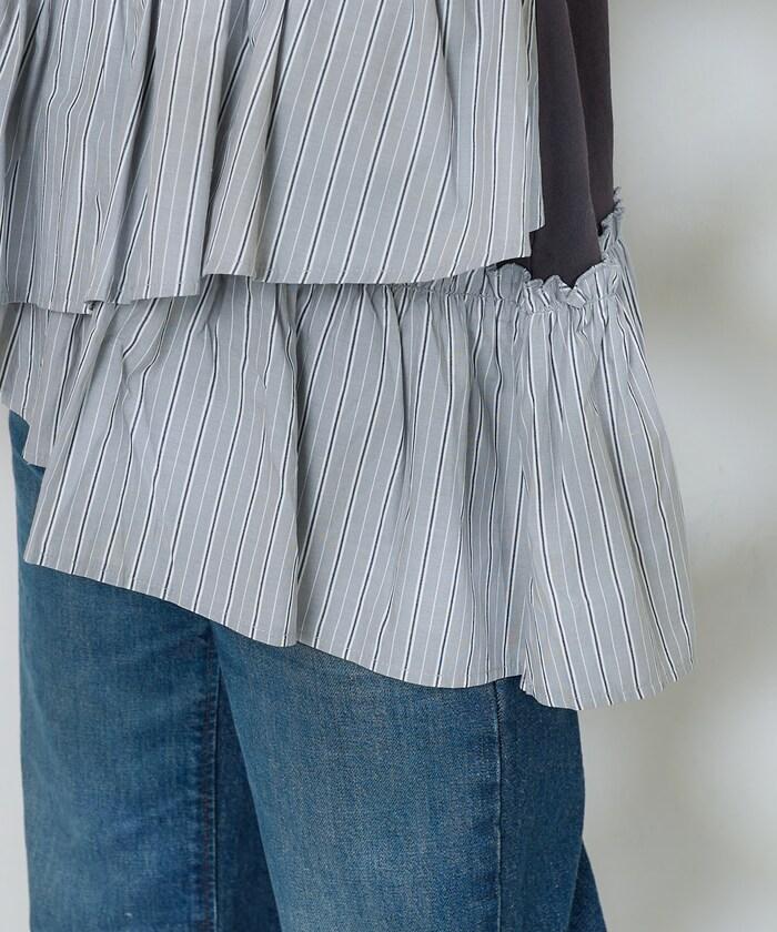 下襬荷葉邊條紋T恤