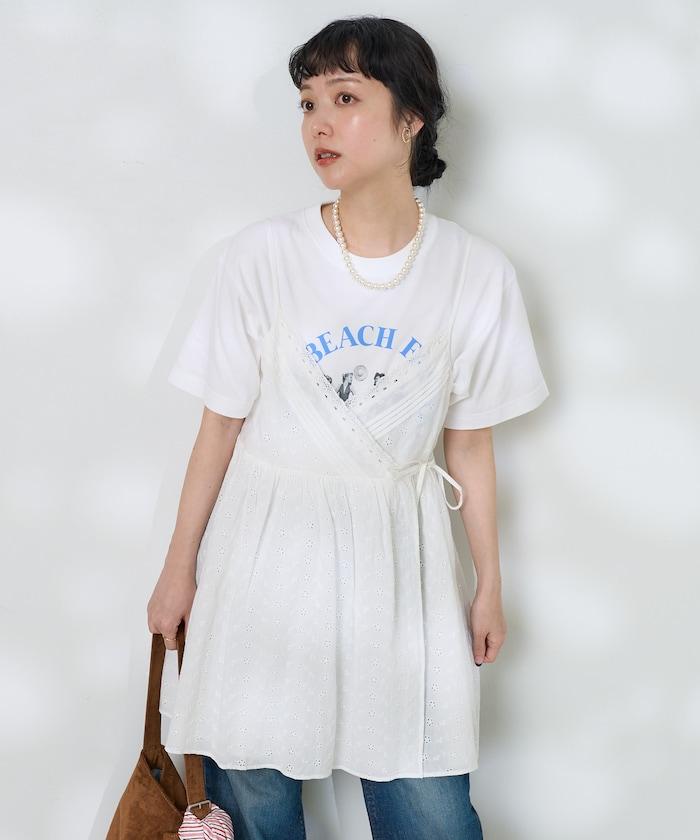 女孩子照片海灘拱形logo T恤