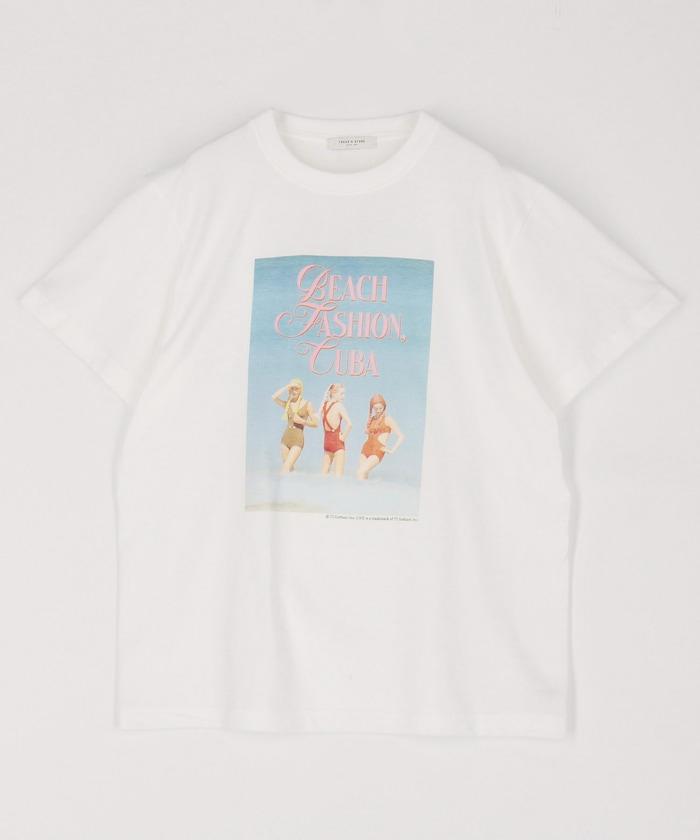 女孩子海灘照片印花T恤