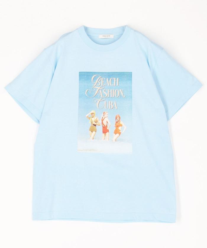 女孩子海灘照片印花T恤