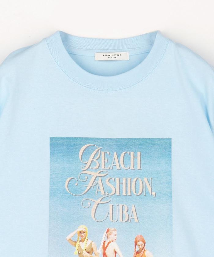 女孩子海灘照片印花T恤