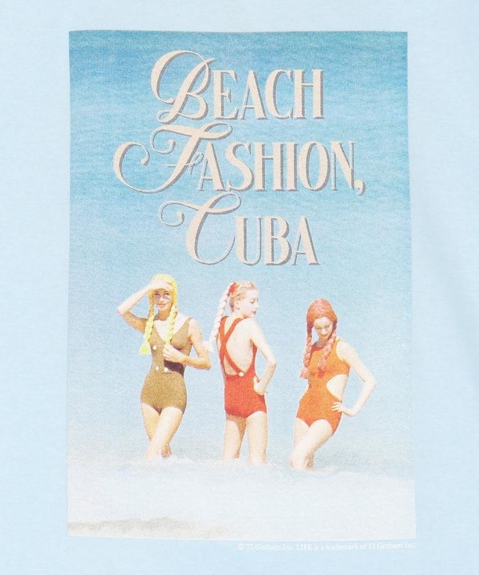 女孩子海灘照片印花T恤