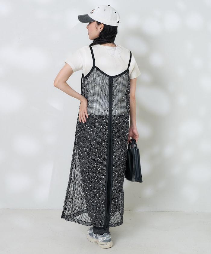 網眼網格吊帶連衣裙