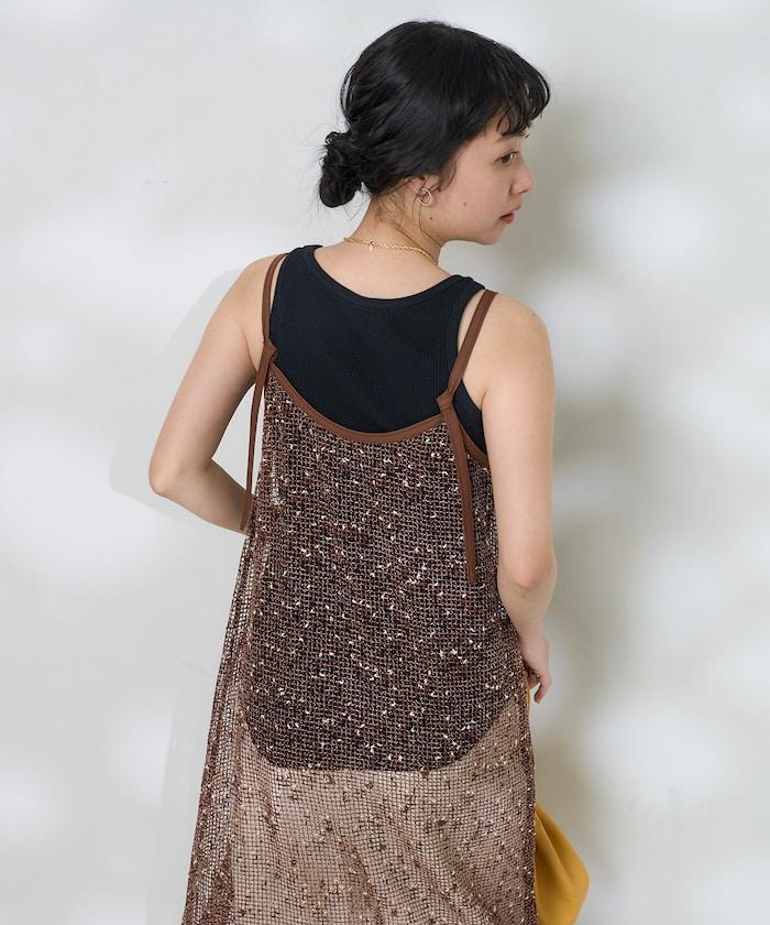 網眼網格吊帶連衣裙