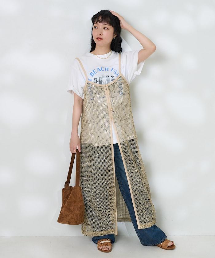 網眼網格吊帶連衣裙