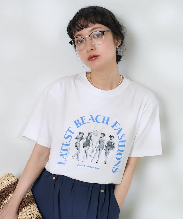 女孩子照片海灘拱形logo T恤