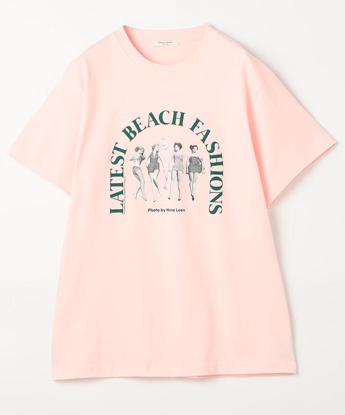 女孩子照片海灘拱形logo T恤