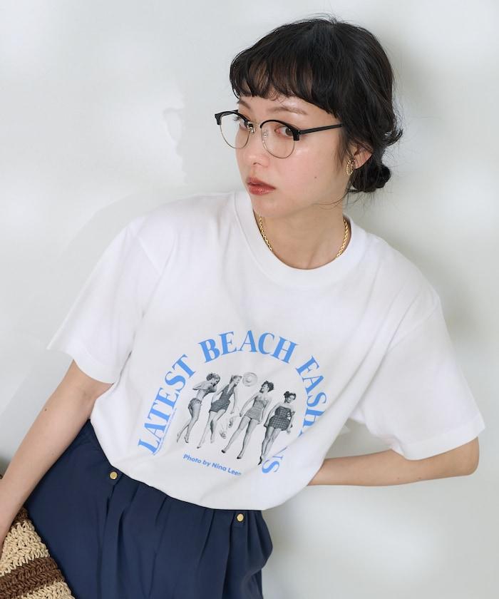 女孩子照片海灘拱形logo T恤