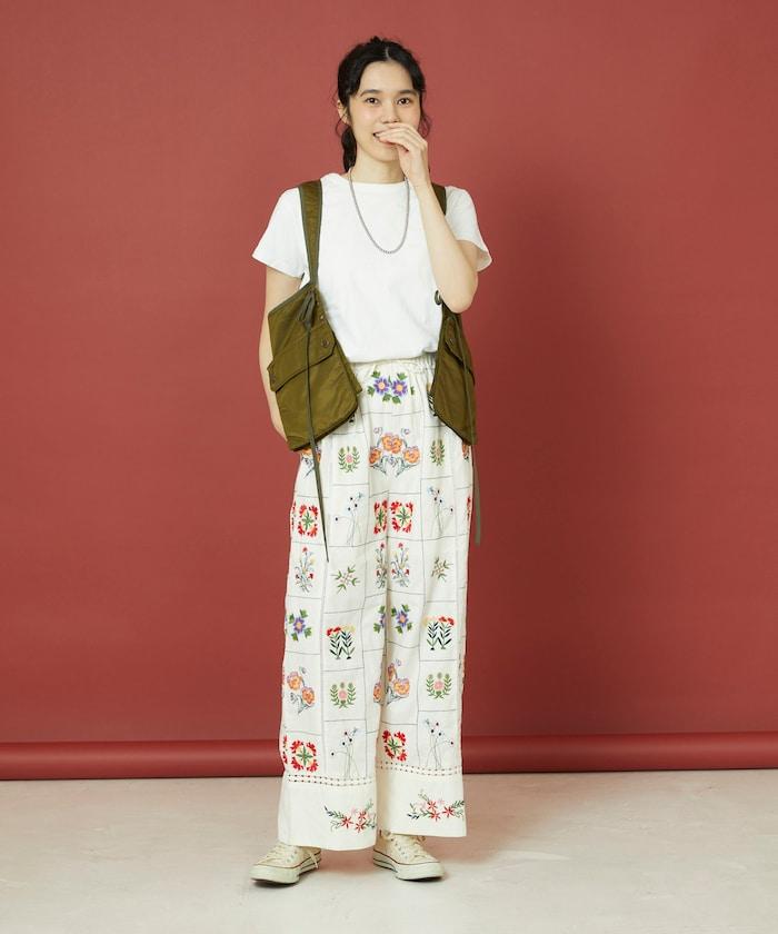 拼接花卉刺繡褲