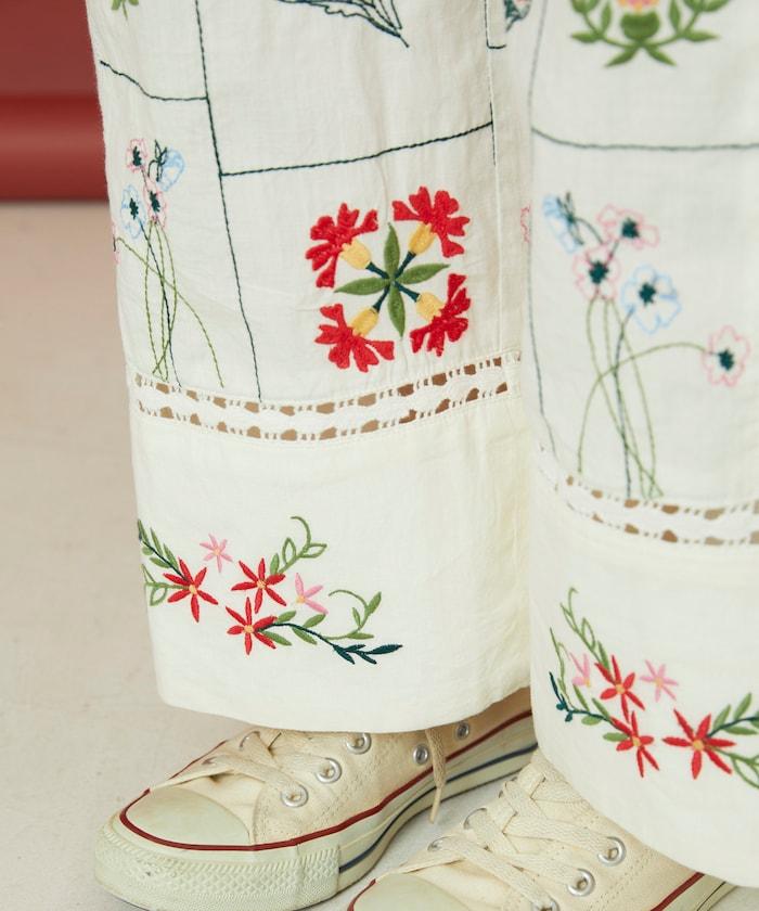 拼接花卉刺繡褲