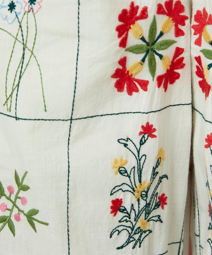 拼接花卉刺繡褲