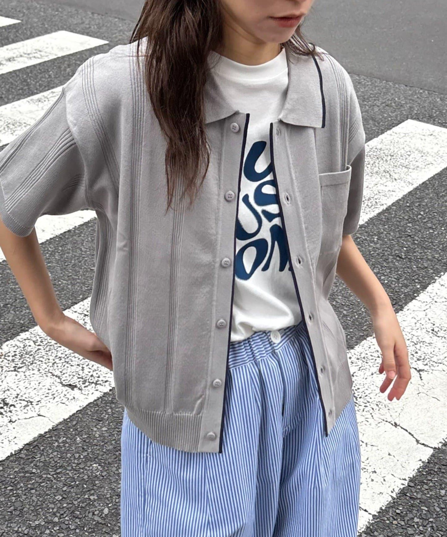 【男女通用】條紋夏季針織開衫