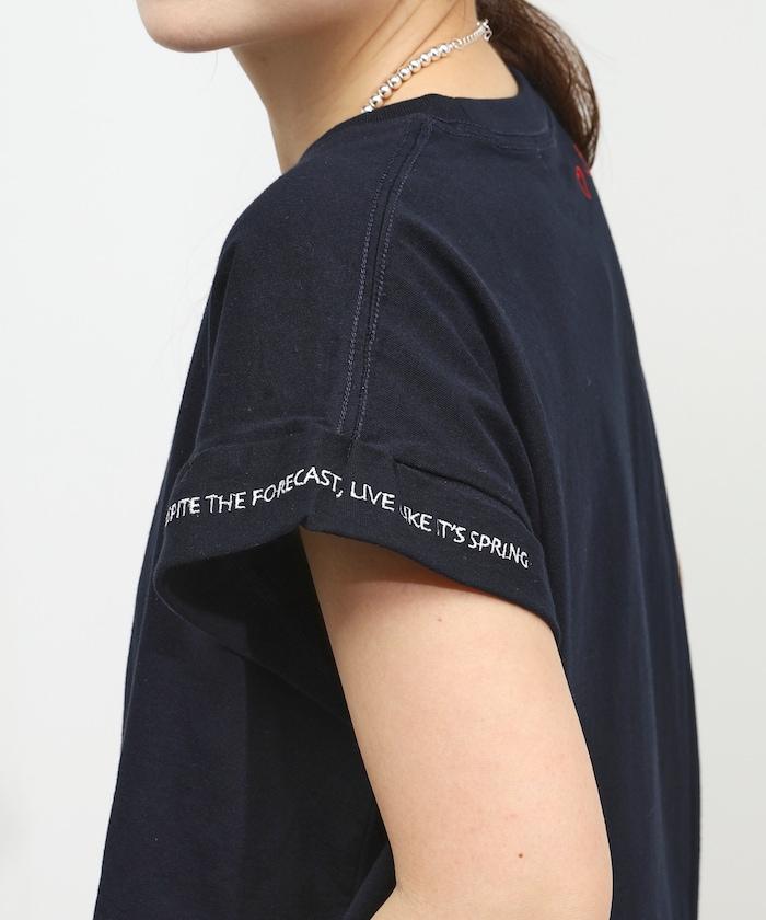 有機棉 卷邊愛心刺繡T恤