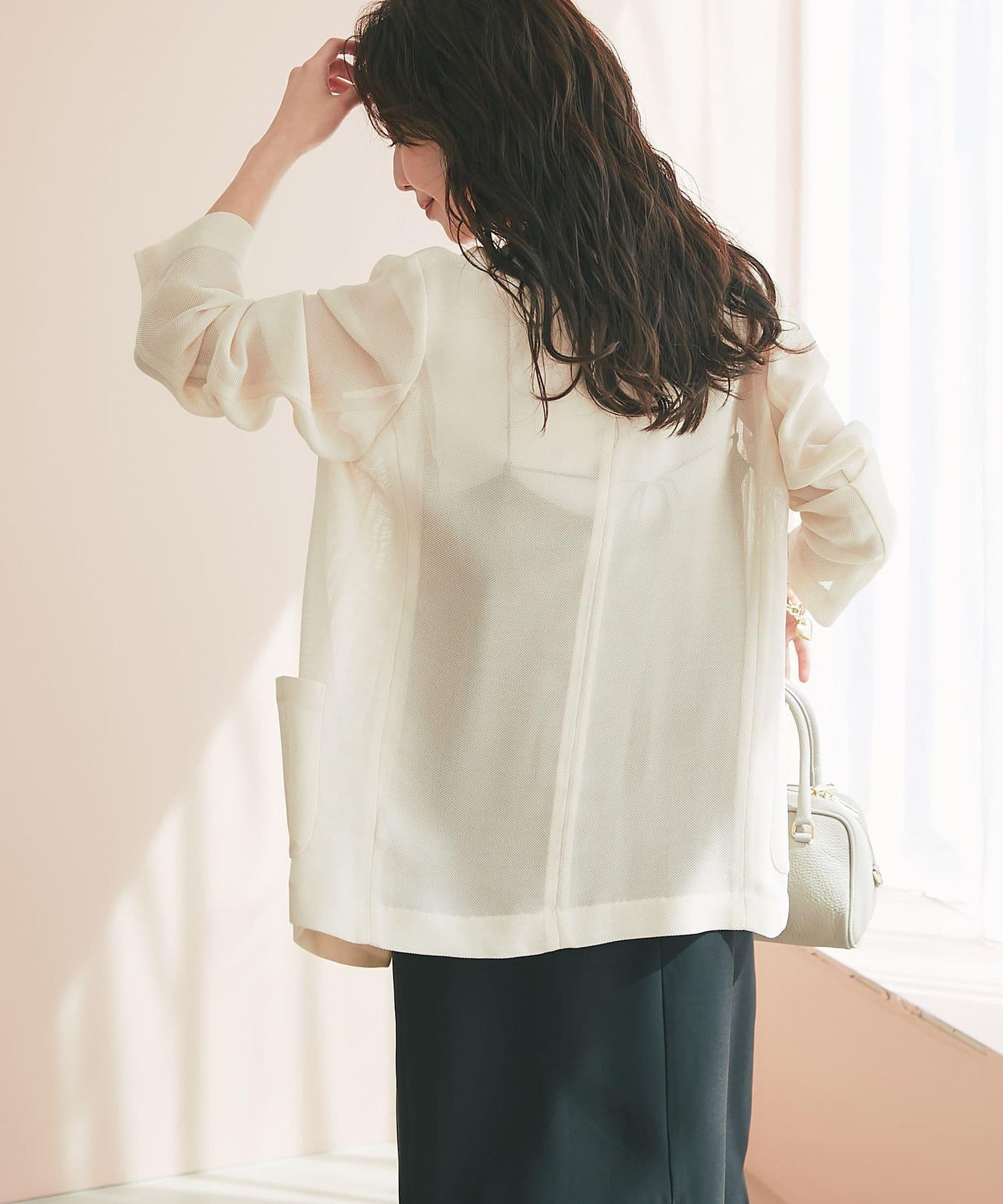 【人氣員工miki監修】網眼金屬鈕釦亮面夾克