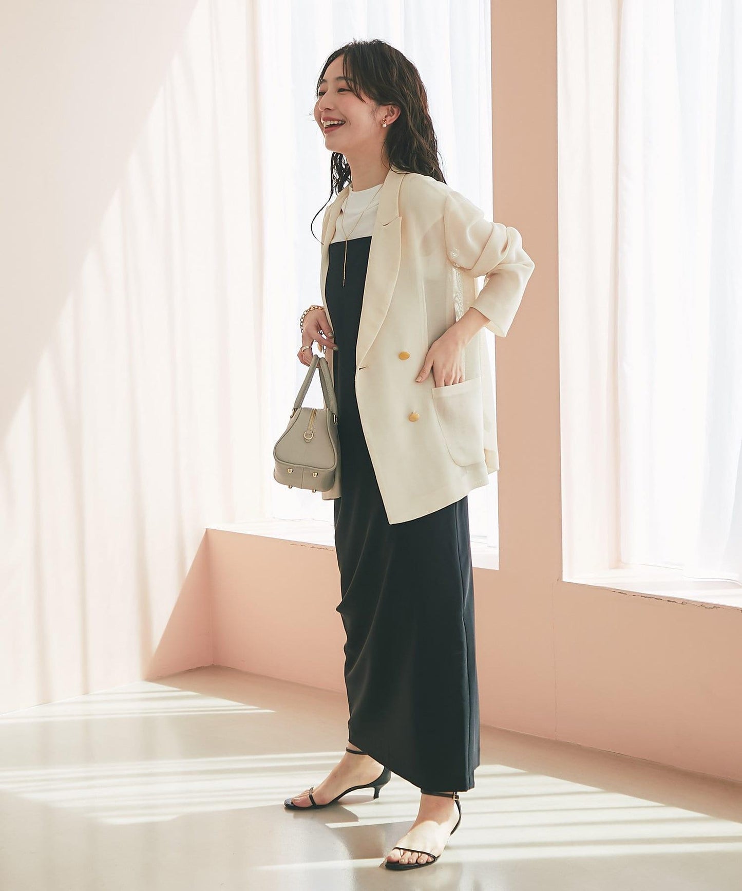 【人氣員工miki監修】網眼金屬鈕釦亮面夾克