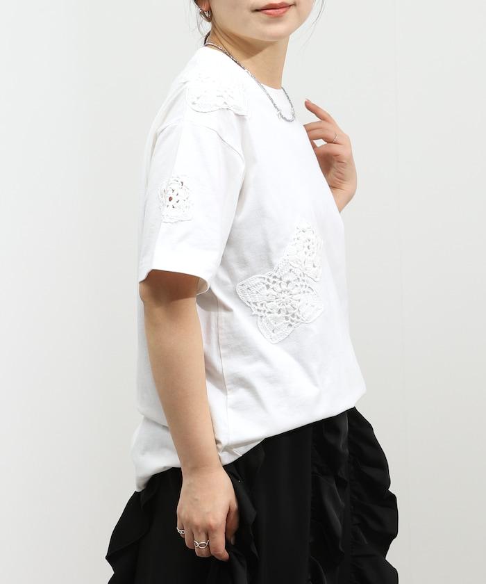 有機棉繫帶蕾絲修飾T恤