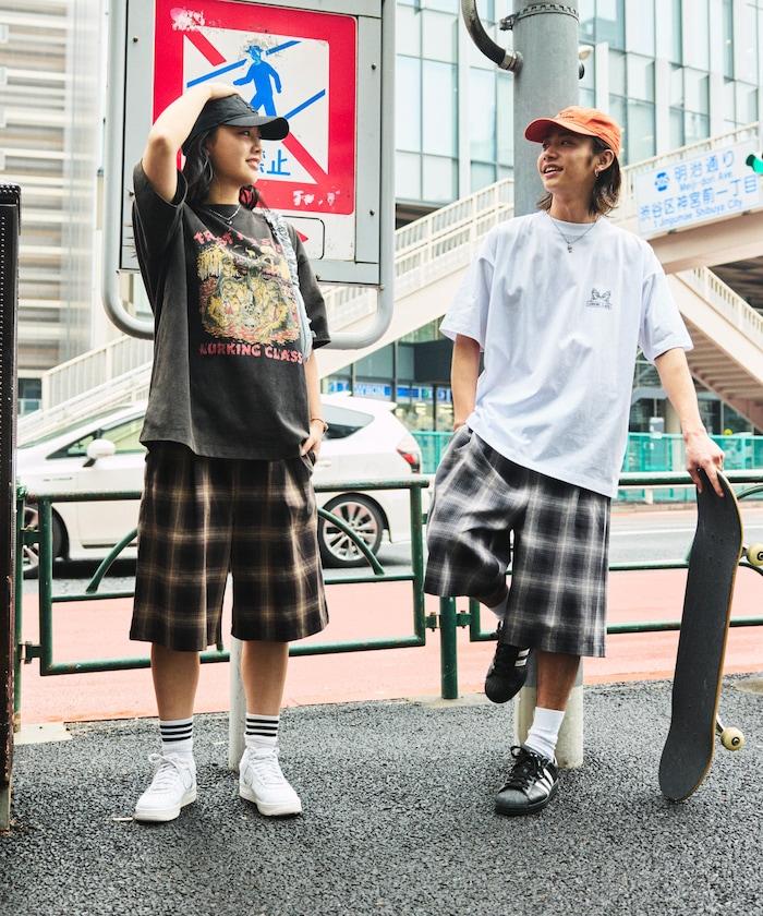 寬鬆剪裁漸變格紋休閒短褲