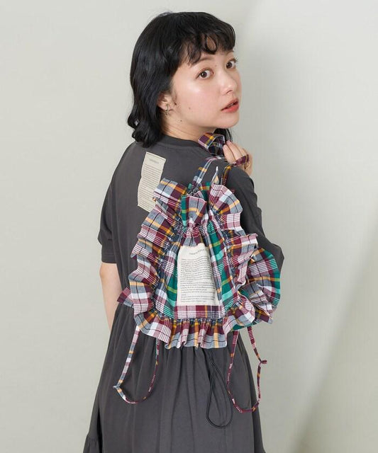 聯名 馬德拉斯格紋 荷葉邊肩揹包