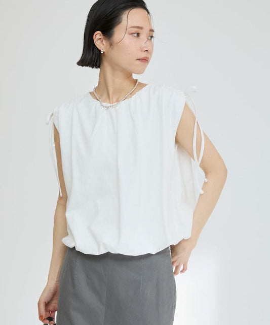 有機棉束褶垂墜上衣 / 法式短袖T恤 / 袖帶