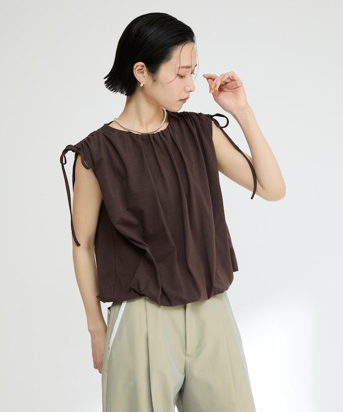 有機棉束褶垂墜上衣 / 法式短袖T恤 / 袖帶