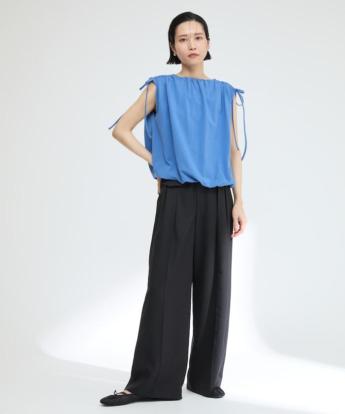 有機棉束褶垂墜上衣 / 法式短袖T恤 / 袖帶