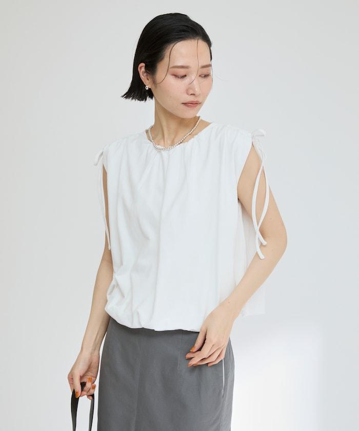 有機棉束褶垂墜上衣 / 法式短袖T恤 / 袖帶