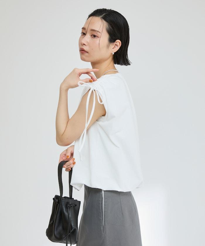 有機棉束褶垂墜上衣 / 法式短袖T恤 / 袖帶