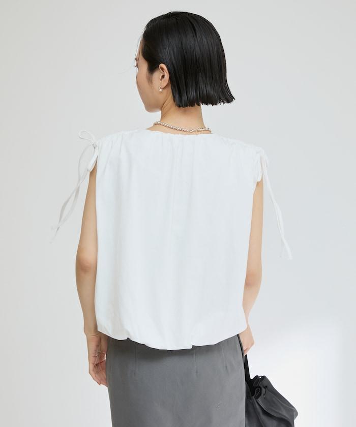 有機棉束褶垂墜上衣 / 法式短袖T恤 / 袖帶