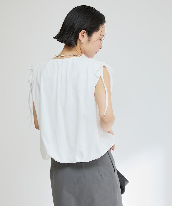 有機棉束褶垂墜上衣 / 法式短袖T恤 / 袖帶