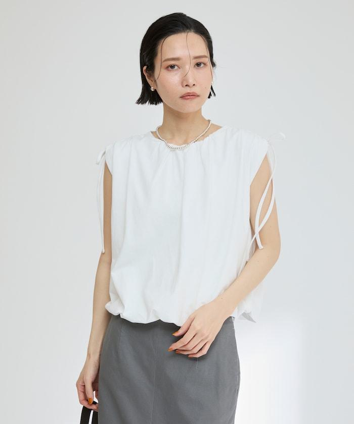 有機棉束褶垂墜上衣 / 法式短袖T恤 / 袖帶